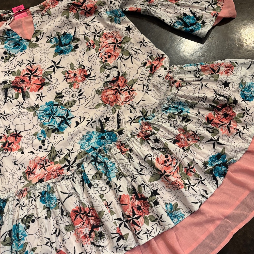 TORRID x BETSEY JOHNSON COLD SHOULDER SKULL & FLORAL PUNK ROCKER DRESS - Picture 5 of 6